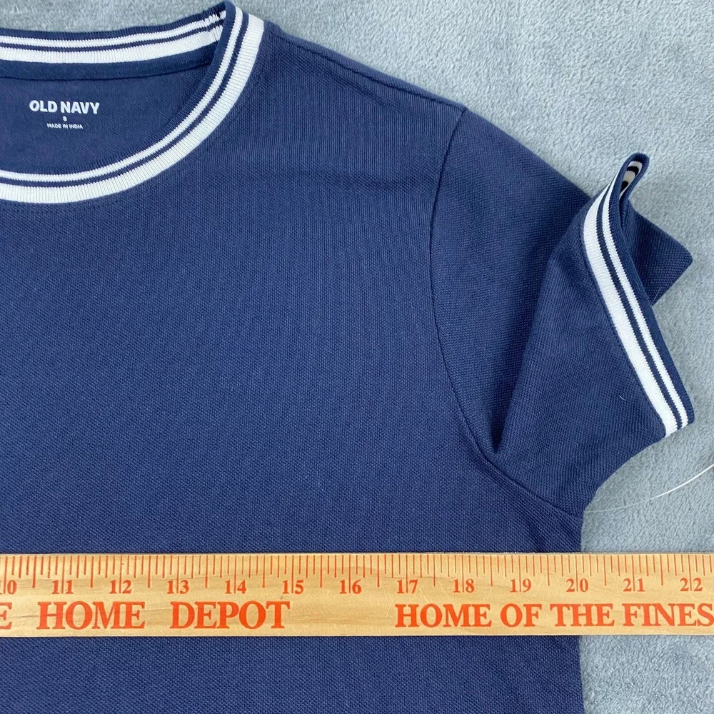 Old Navy Mens S T-Shirt Navy Blue Pique Knit White Contrast Trim NWT